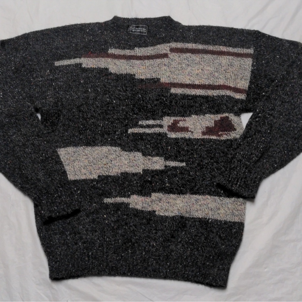 Sears Men's Charcoal and Cream Crewneck Sweater